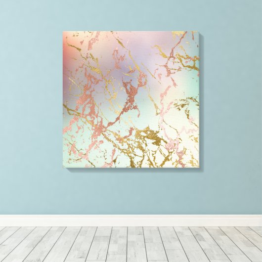 Elegant Beige Marmer | Mint Sage Green Roos Gold Canvas Afdruk (Insitu (Houten vloer))