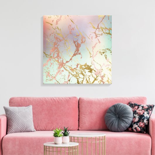 Elegant Beige Marmer | Mint Sage Green Roos Gold Canvas Afdruk (Insitu (Woonkamer))