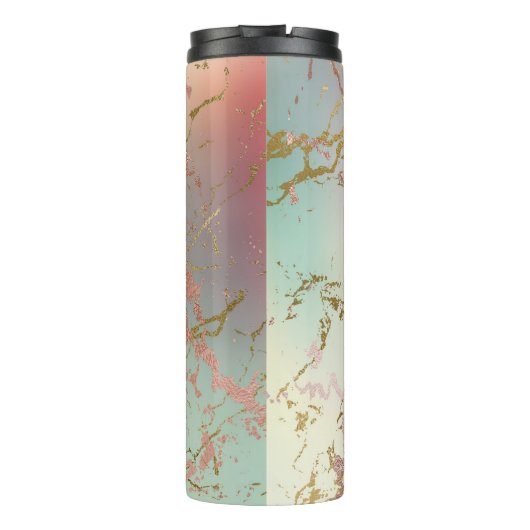 Elegant Beige Marmer | Mint Sage Green Roos Gold Thermosbeker (Achterkant)