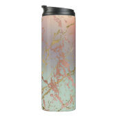 Elegant Beige Marmer | Mint Sage Green Roos Gold Thermosbeker (Geroteerd rechts)