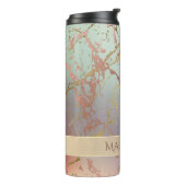 Elegant Beige Marmer | Mint Sage Green Roos Gold Thermosbeker (Gedraaid links)