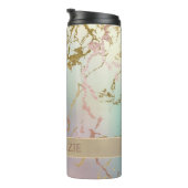 Elegant Beige Marmer | Mint Sage Green Roos Gold Thermosbeker (Geroteerd rechts)