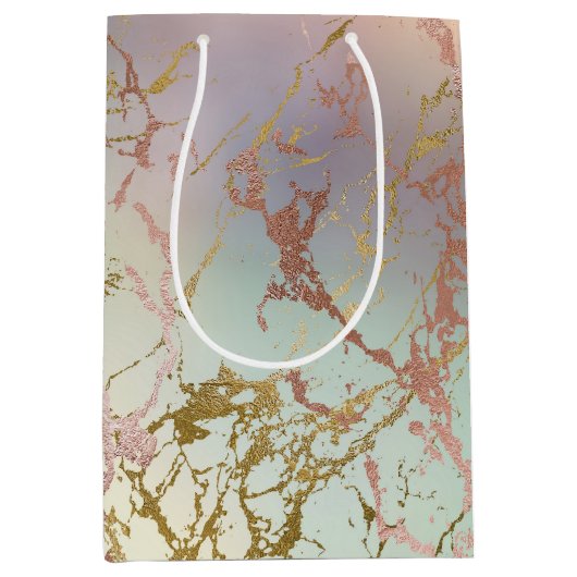 Elegant Beige Marmer | Mint Salie Groene Roze Goud Medium Cadeauzakje (Voorkant)