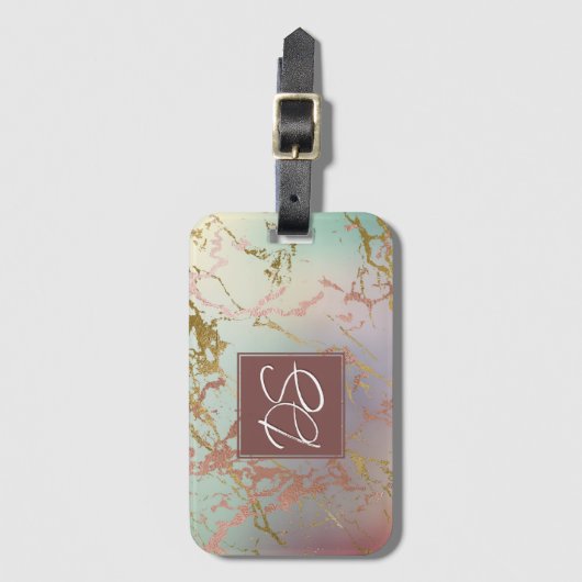 Elegant Beige Marmer | Salie en Roos Gold Monogram Bagagelabel (Voorkant (verticaal))