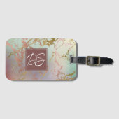 Elegant Beige Marmer | Salie en Roos Gold Monogram Bagagelabel (Voorkant (horizontaal))