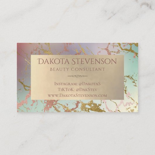 Elegant Beige Marmer | Salie en Roos Gold Monogram Visitekaartje (Achterkant)