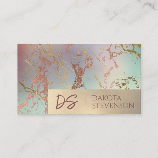 Elegant Beige Marmer | Salie en Roos Gold Monogram Visitekaartje (Voorkant)