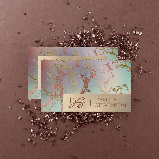 Elegant Beige Marmer | Salie en Roos Gold Monogram Visitekaartje