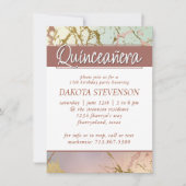Elegant Beige Marmer | Salie Roos Gold Quinceanera Kaart (Voorkant)