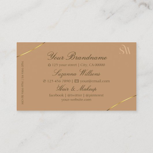 Elegant Beige met Gold Decor en Monogram Simple Visitekaartje (Achterkant)