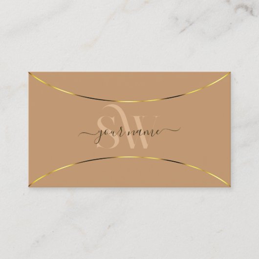 Elegant Beige met Gold Decor en Monogram Simple Visitekaartje (Voorkant)
