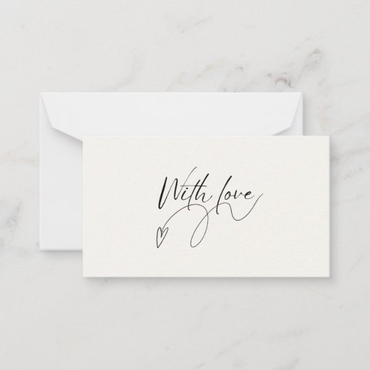 Elegant Beige Minimalist Met Liefde Script Notitiekaartje (Voorkant)
