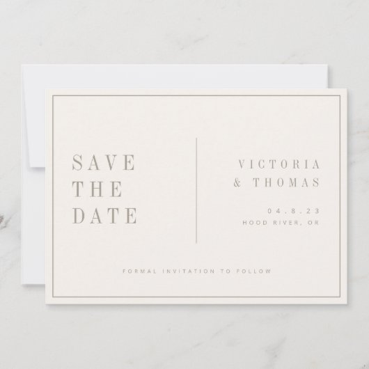 Elegant beige minimalist slaat de datum op save the date (Voorkant)