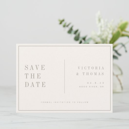 Elegant beige minimalist slaat de datum op save the date (Staand voorkant)