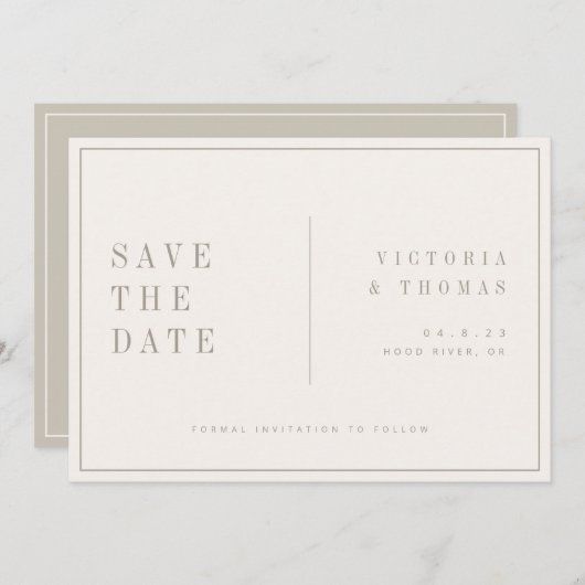 Elegant beige minimalist slaat de datum op save the date (Voorkant / Achterkant)