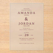 Elegant Beige Minimalist Wedding Invitation Acryl Uitnodigingen (Voorkant)