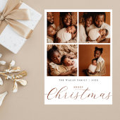 Elegant Beige Modern 4 foto collage Kerstmis Feestdagenkaart