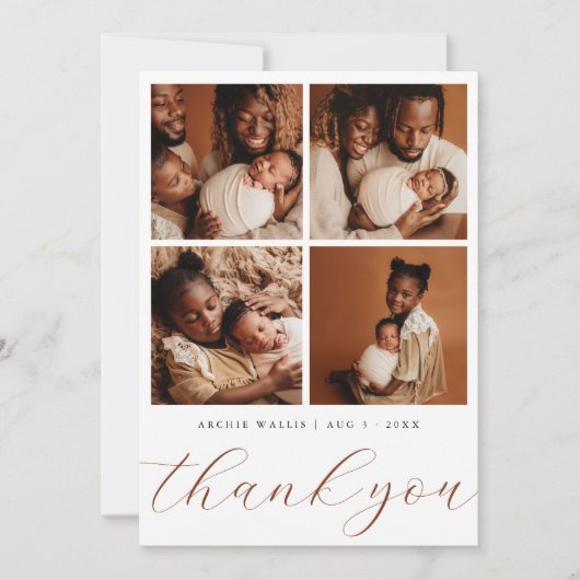 Elegant Beige Modern 4 Photo Collage Baby Shower Bedankkaart (Voorkant)