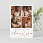 Elegant Beige Modern 4 Photo Collage Baby Shower Bedankkaart (Staand voorkant)
