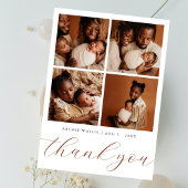 Elegant Beige Modern 4 Photo Collage Baby Shower Bedankkaart