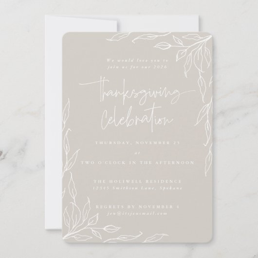 Elegant Beige Modern Leaf Motif Thanksgiving Kaart (Voorkant)