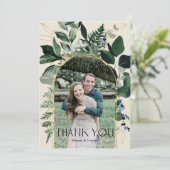 Elegant beige Moderne boogblad foto bruiloft Bedankkaart (Staand voorkant)