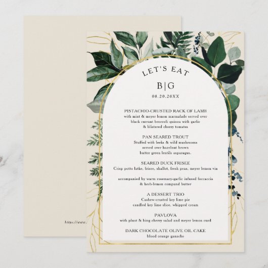Elegant beige Moderne botanische repetitie Dinner Menu (Voorkant / Achterkant)
