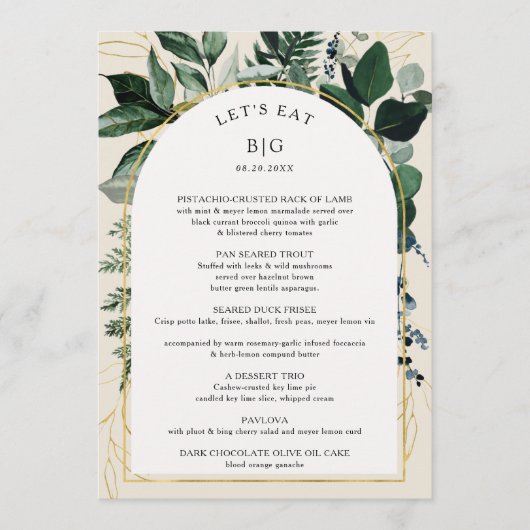 Elegant beige Moderne botanische repetitie Dinner Menu (Voorkant)