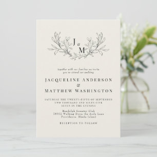 Elegant Beige Monogram Geen Ouders Bruiloft Kaart