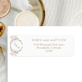 Elegant Beige Monogram Wedding Return Address Etiket