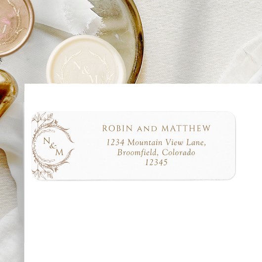 Elegant Beige Monogram Wedding Return Address Etiket