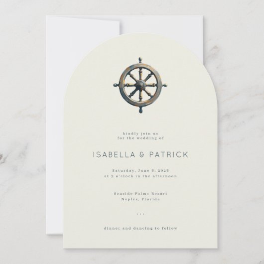Elegant Beige Nautical Ship Wheel Kaart (Voorkant)