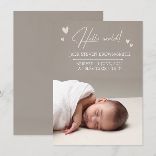 Elegant Beige Neutral Pasgeboren Aankondiging Kaar (Voorkant / Achterkant)