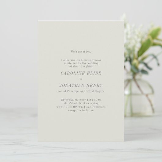 Elegant Beige Ouder Names Minimalist Wedding Kaart (Staand voorkant)