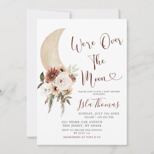 Elegant Beige Over the Moon Baby shower Invitation Kaart (Voorkant)