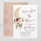 Elegant Beige Over the Moon Baby shower Invitation Kaart (Voorkant / Achterkant)