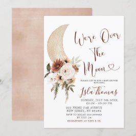 Elegant Beige Over the Moon Baby shower Invitation Kaart