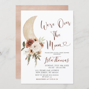 Elegant Beige Over the Moon Baby shower Invitation Kaart