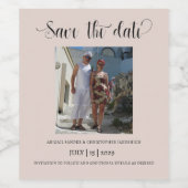 Elegant Beige Paar Foto Sla de datum op Wijn Etiket (Enkel label)