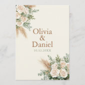 Elegant Beige Pampas & Roze Huwelijksprogramma Programmakaart (Voorkant)