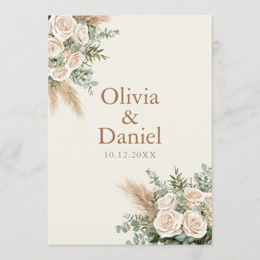 Elegant Beige Pampas & Roze Huwelijksprogramma Programmakaart (Voorkant)