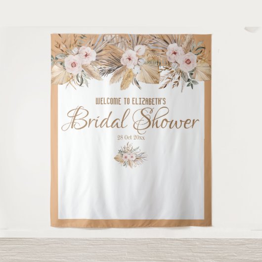 Elegant Beige pampas Vrijgezellenfeest backdrops Wandkleed (Voorkant)