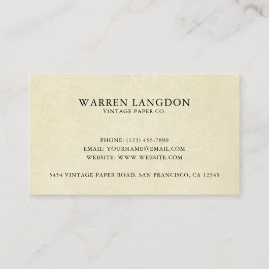 Elegant Beige  Paper Professional Visitekaartje (Achterkant)
