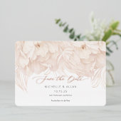 Elegant beige peony bruiloft, behalve datumkaarten folie uitnodiging (Staand Voorkant)