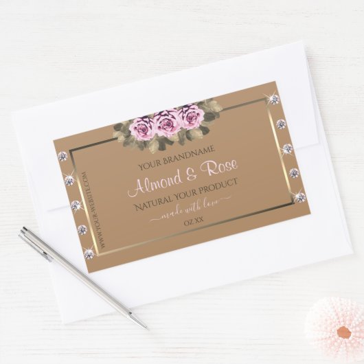 Elegant Beige Product Labels roze Roses Diamonds (Envelop)