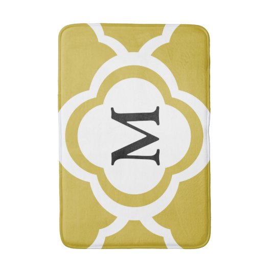 Elegant Beige Quatrefoil Monogram Badmat (Voorkant Verticaal)
