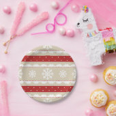 Elegant Beige Rood Wit Kerst Sneeuwvlok Ontwerp Papieren Bordje (Feest)