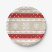 Elegant Beige Rood Wit Kerst Sneeuwvlok Ontwerp Papieren Bordje (Voorkant)