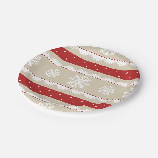 Elegant Beige Rood Wit Kerst Sneeuwvlok Ontwerp Papieren Bordje (Gekanteld)