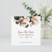 Elegant Beige Roos Meisje Baby shower Save The Date (Staand voorkant)